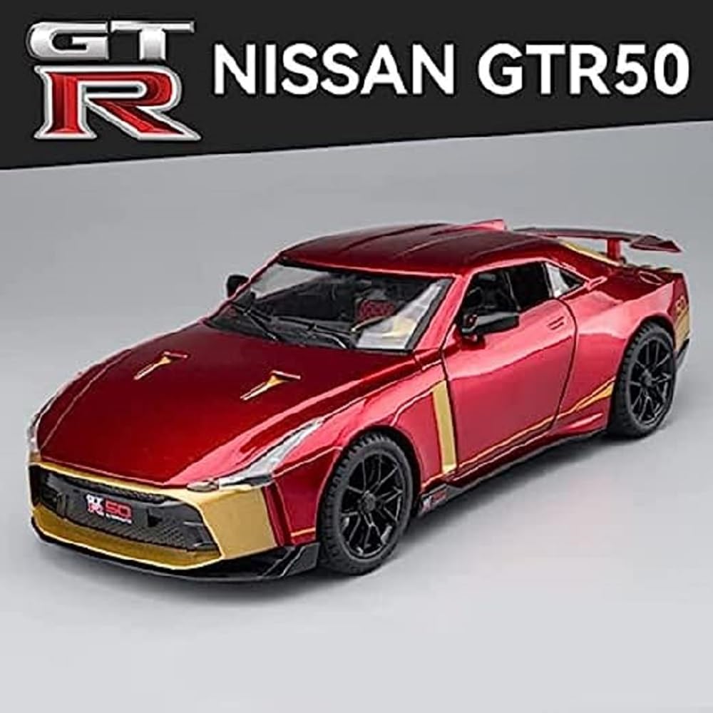 Nissan GTR-50 Sport 1:24 Diecast Metal Toy Car Openable Door and Sound Light, Gifts Toys for Kids(Multicolor, Pack Of1) [Size : ‎21.5 Cm*9 Cm*5.5Cm]