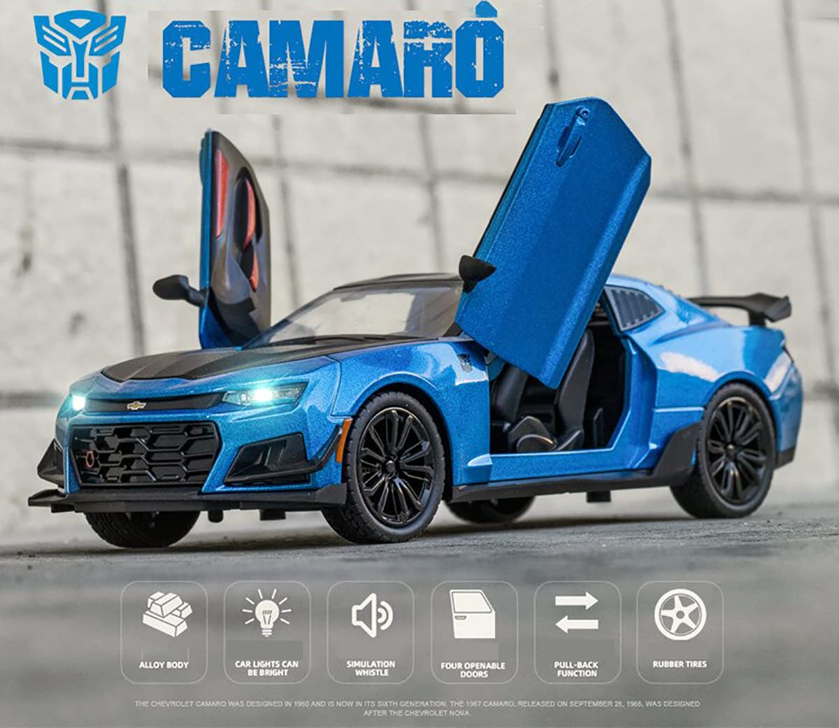 Chevy Camro 1:32 Diecast Metal Toy Car For Kid Sound And Light (Multicolour :- Yellow,Blue,Black)