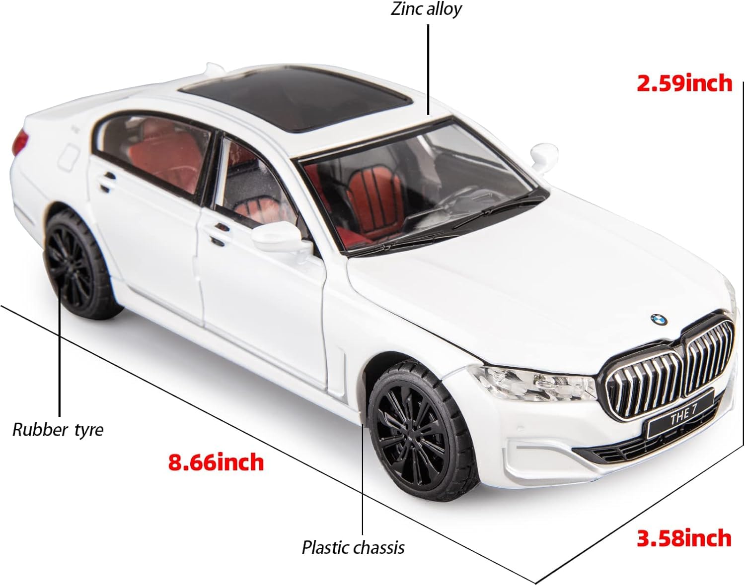 BMW 760Li 1:24 Diecast Metal Toy Car Pull Back with Openable Doors & Light, Music Toy Vehicle for Kids (Multicolour :- Black, White, Gray, Blue) [SIZE:-21 CM*9CM*8.5CM】