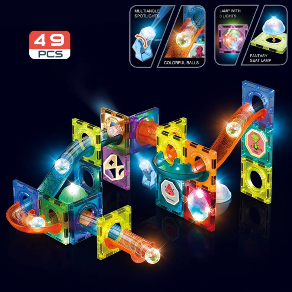 49Pcs Light Magnetic Tiles Large Building Blocks Steam Educational Marble Run Stem Toys Puzzle Great Learning Creativity & Brain Development (Light Magnetic Block 49 Pcs)