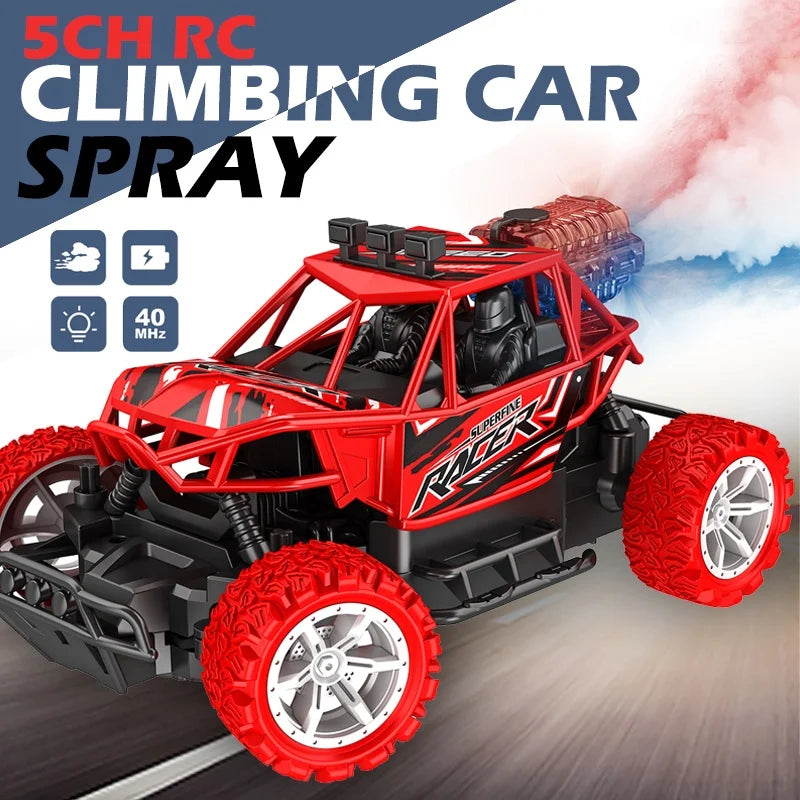 Remote Control High Speed Monster Truck Rc Rock Crawler Car with Water Spray Booster Led Light & Rechargeable Battery