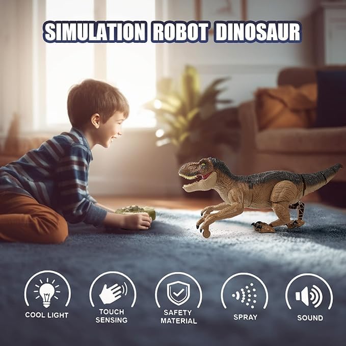 Remote Control Dinosaur Toys for Boys 3-5 4-7 8-12 Year Old - Realistic Big T-Rex Gift Ideas for Kids, RC Walking Dino with Roaring, Spray, Light, Touch Sensing (with Charger)