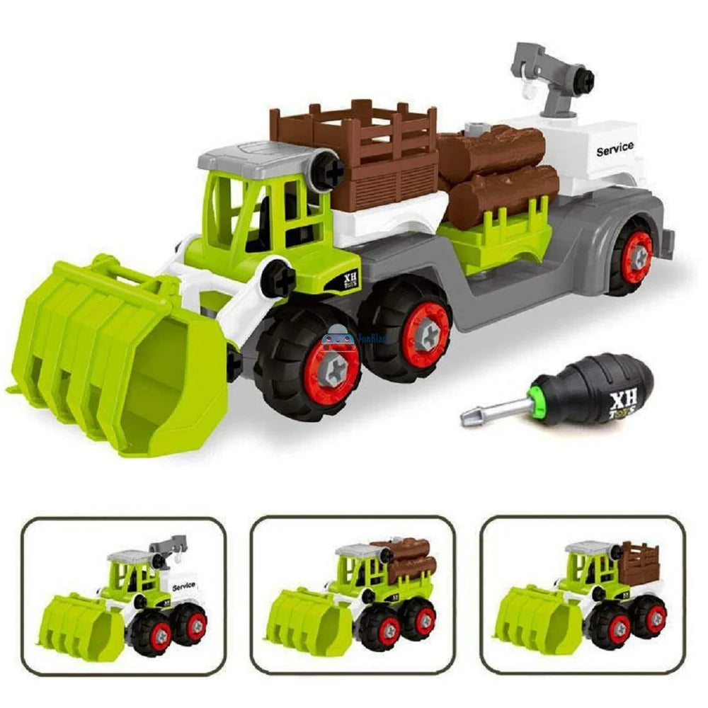 FARM VEHICLES WITH SCREW DRIVER FOLDABLE DIY TRUCK TOY PACK OF 4 WITH 1 SCREWDRIVER TOOLS, FARM TRUCK VEHICLE SET TOYS FOR KIDS TAKE APART TOYS FOR TODDLERS