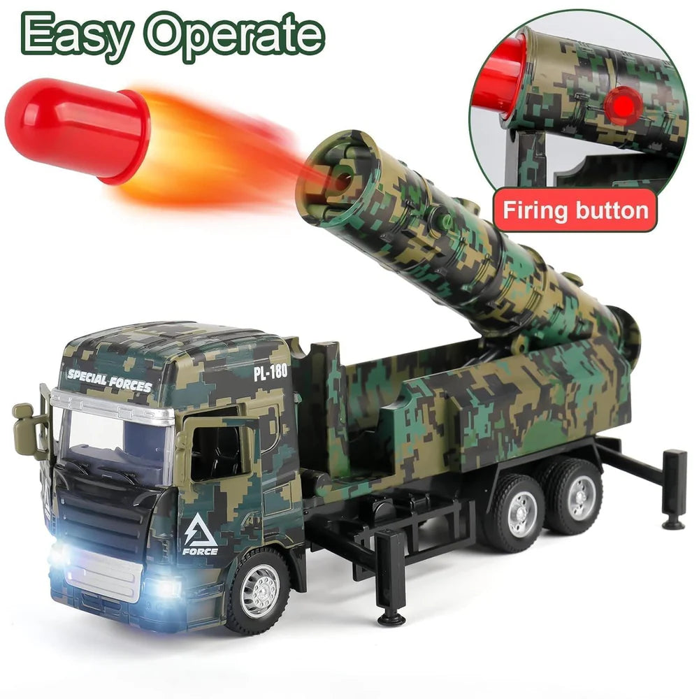 PULL BACK & GO MISSILE LAUNCHER TRUCK FOR KIDS - MISSILE VEHICLE MODEL FOR CHILDREN BOYS GIRLS - MILITARY DIE CAST FIGHTING TRUCK GIFT FOR BOYS - ARMY OPERATIONS METAL TRUCK TOY [SIZE:-21CM*11CM*7CM]