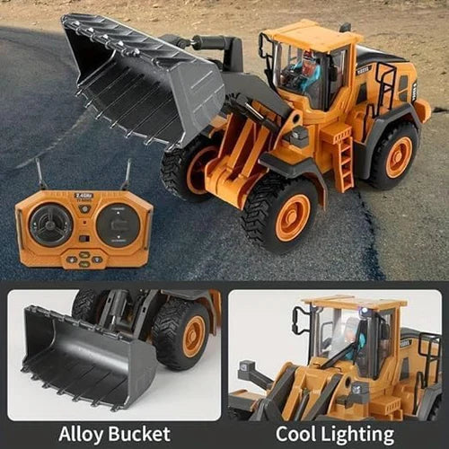 RC BULLDOZER TOY 1/24 SCALES 9 CHANNEL HIGH SIMULATION CONSTRUCTION VEHICLE TOY WITH LED LIGHT & SOUND 2.4G RC CONSTRUCTION TRUCK TOY USB RECHARGEABLE RC TRUCK TOY FOR KIDS 3+-MULTICOLOR