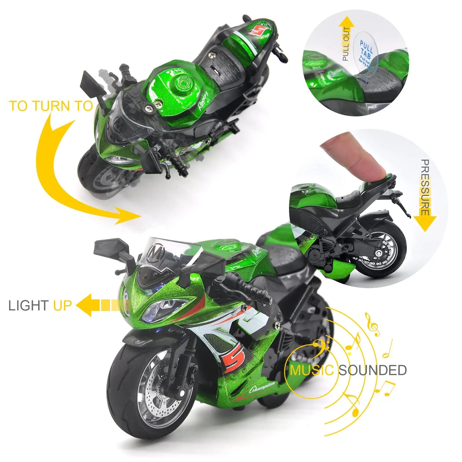 Motorcycle Model 1:14 Diecast Toy Scale light and sound Gift Collection Pull Back Metal Simulation Collection Motor