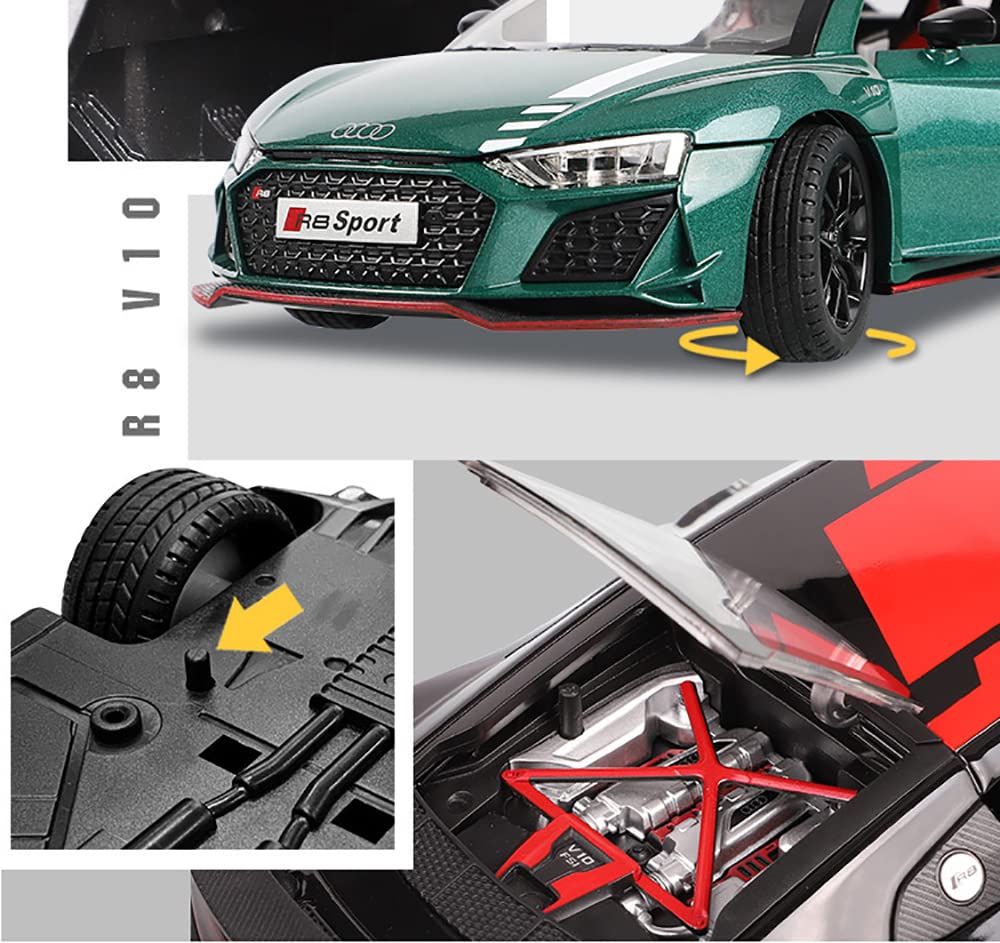 AUDI R8 V10 1:24 DIECAST METAL TOY CAR (MULTICOLOUR :-GREEN, BLACK, ORANGE, RED)