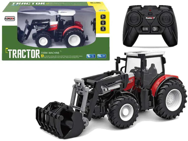 REMOTE CONTROL FARM TRACTOR FOR KIDS, REALISTIC RC TRACTOR WITH REAR LOADER AND FRONT LOADER, MULTI COLOUR [SIZE:-21CM*12CM*7CM]