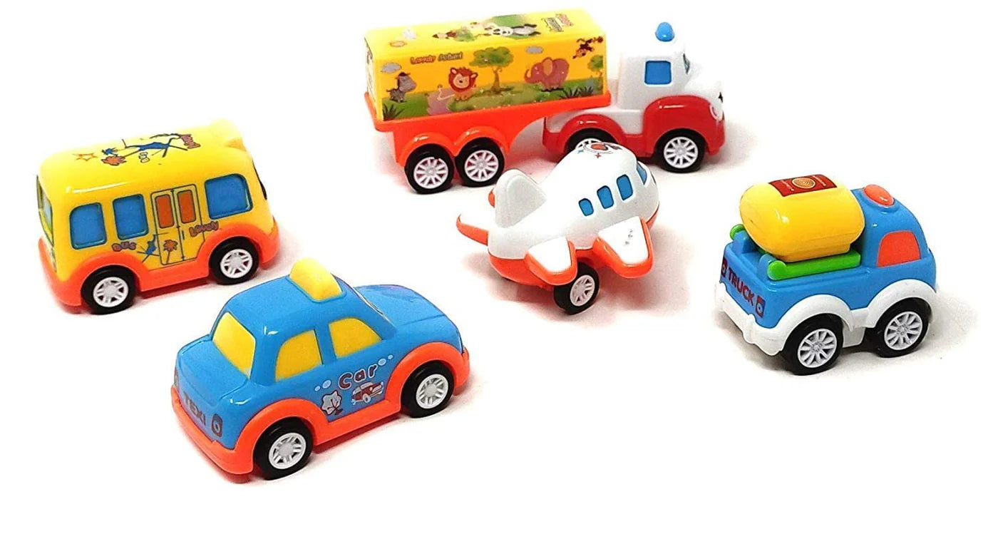 UNBREAKABLE TRANSPORTATION VEHICLE BABY CAR TOY FOR 1 YEAR OLD BOY PUSH AND GO VEHICLES FRICTION TOY CARS SET OF 5 TOY FOR KIDSMULTICOLOR (SET OF 5)