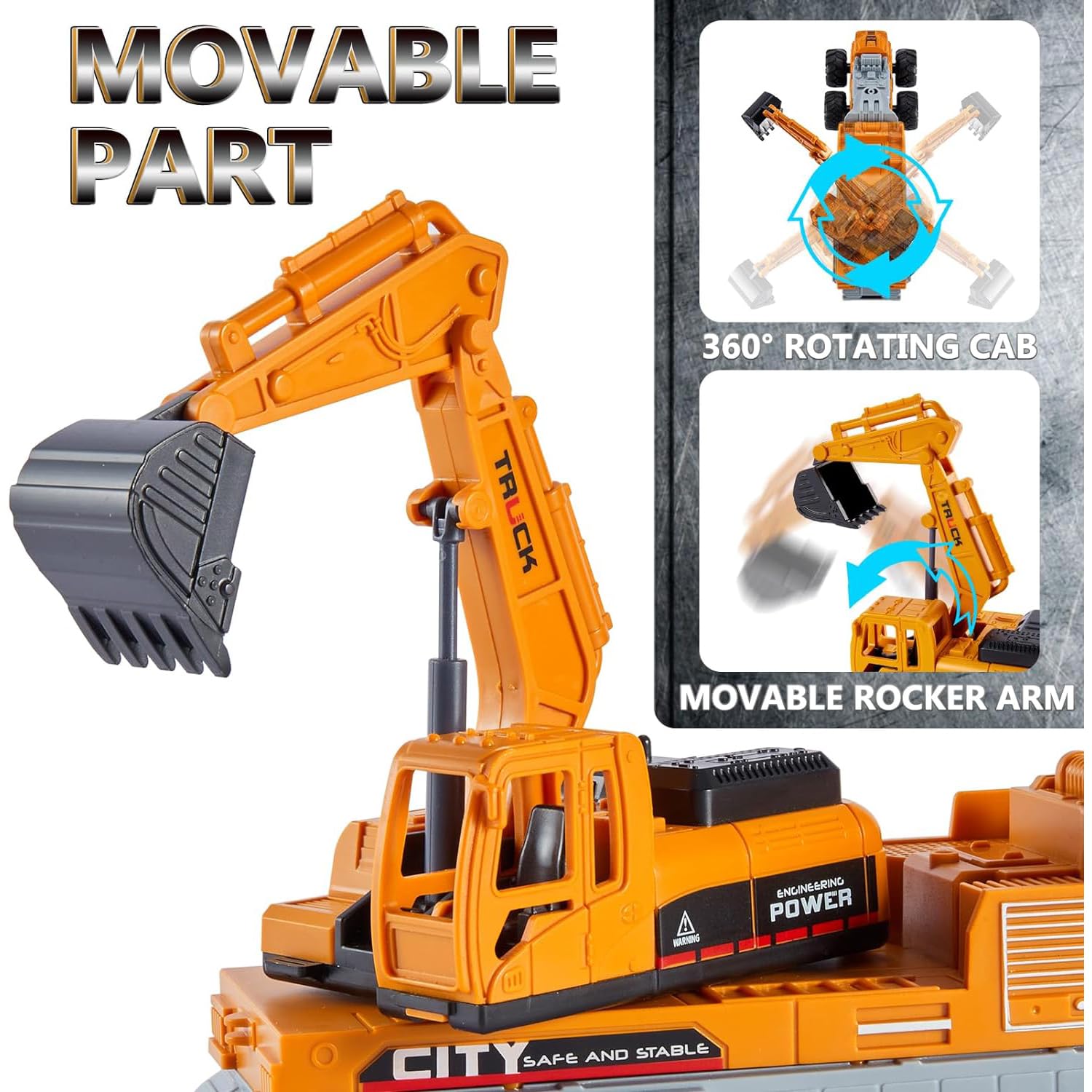 Excavator Toy Metal Head Bulldozer Long Crane Truck Friction Powered Engineering Vehicle Model Construction Toy for 2 3 4 5 Years Old Boy and Girl