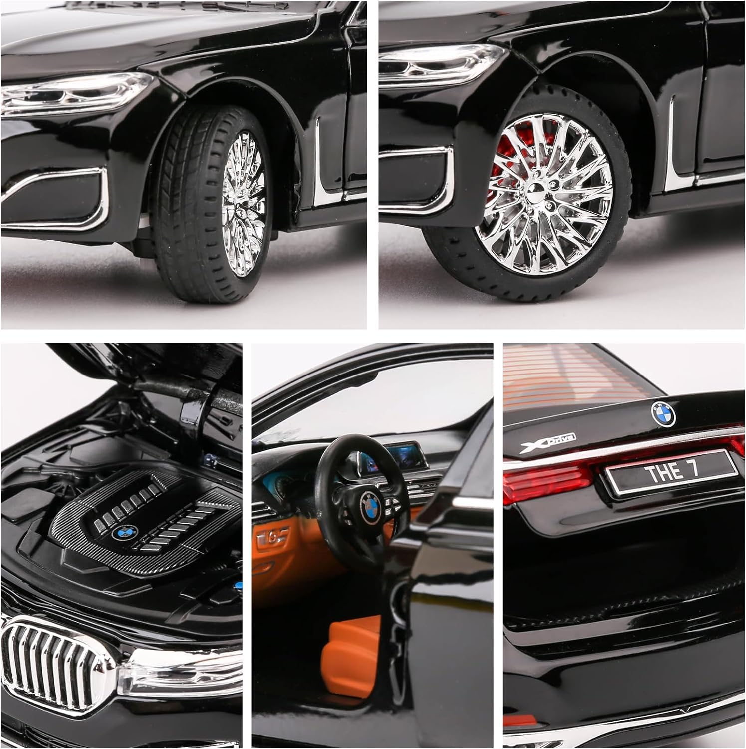 BMW 760Li 1:24 Diecast Metal Toy Car Pull Back with Openable Doors & Light, Music Toy Vehicle for Kids (Multicolour :- Black, White, Gray, Blue) [SIZE:-21 CM*9CM*8.5CM】