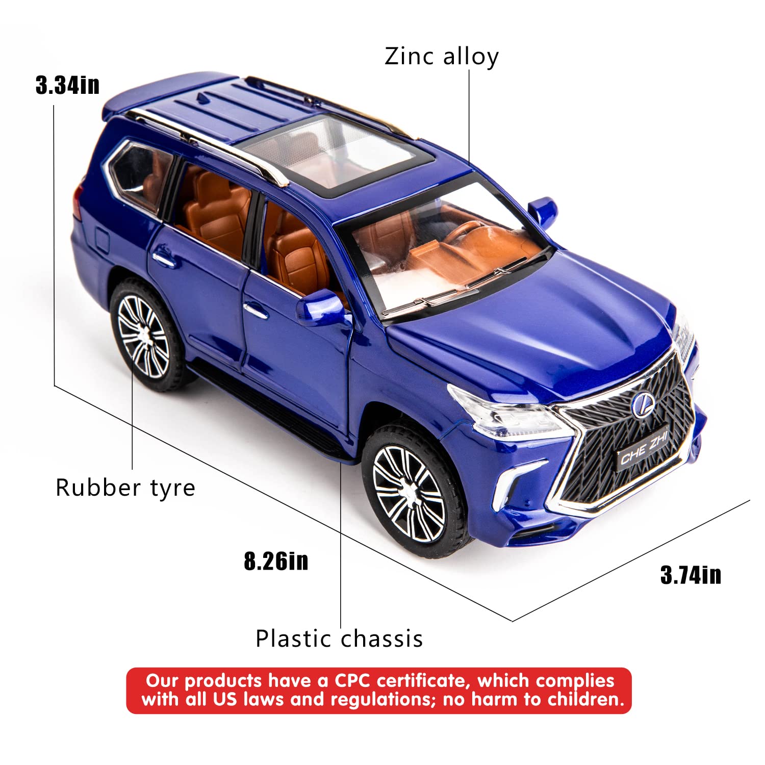 Lexus LX570 1:24 Diecast Metal Toy Car with Openable Door and Sound Light, Gifts Toys for Kids【 Multicolor 】