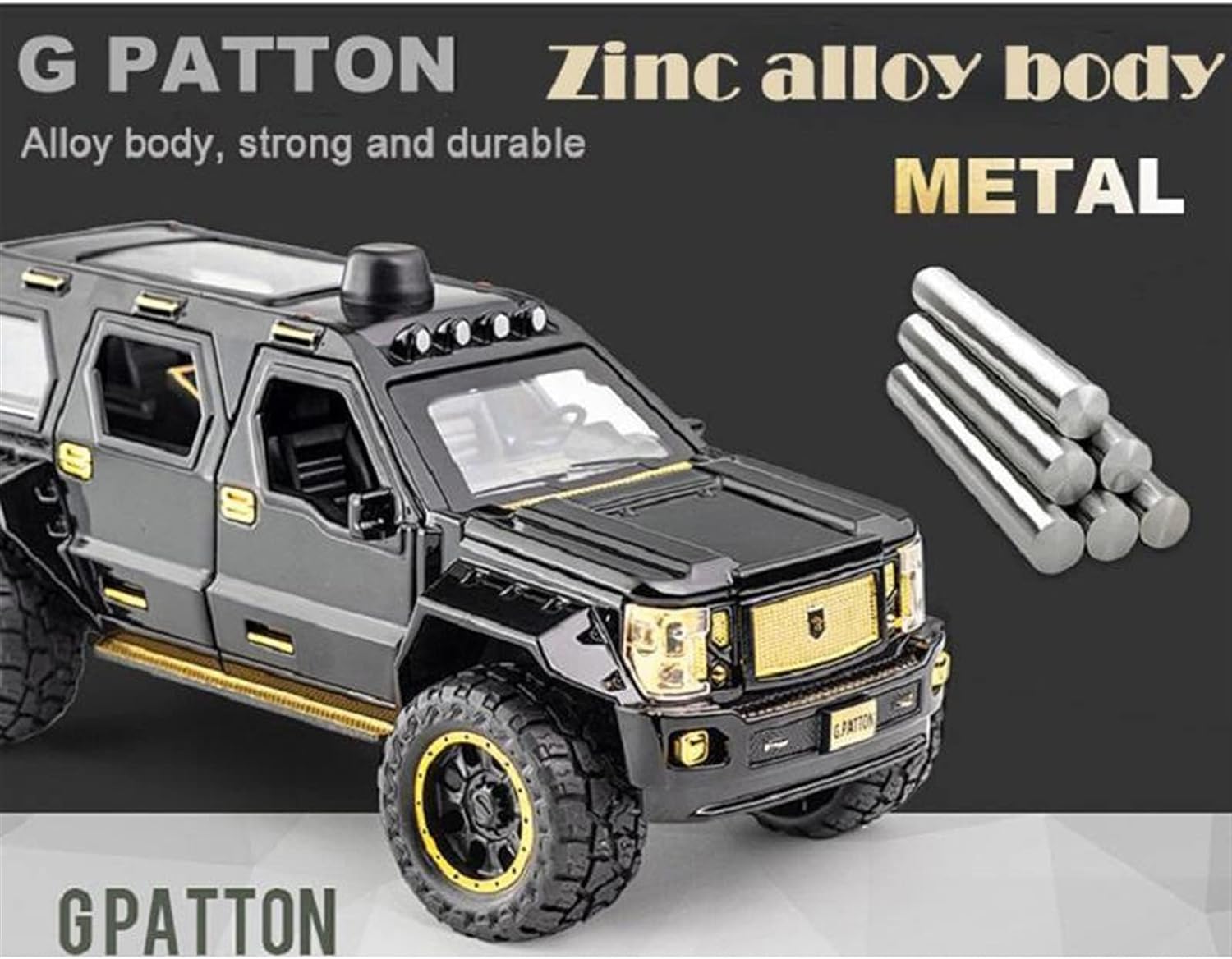 G Patton 1:24 Diecast Metal Toy Car Openable Door and Sound Light, Gifts Toys for Kids (Multicolor, Pack Of1)