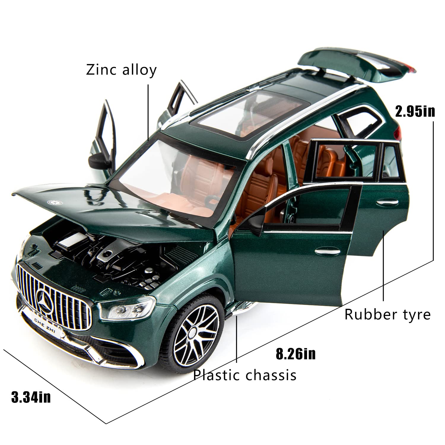 Mercedes AMG GLS63 1:24 Diecast Metal Toy Car with Openable Door and Sound Light, Gifts Toys for Kids【 MULTICOLOR 】