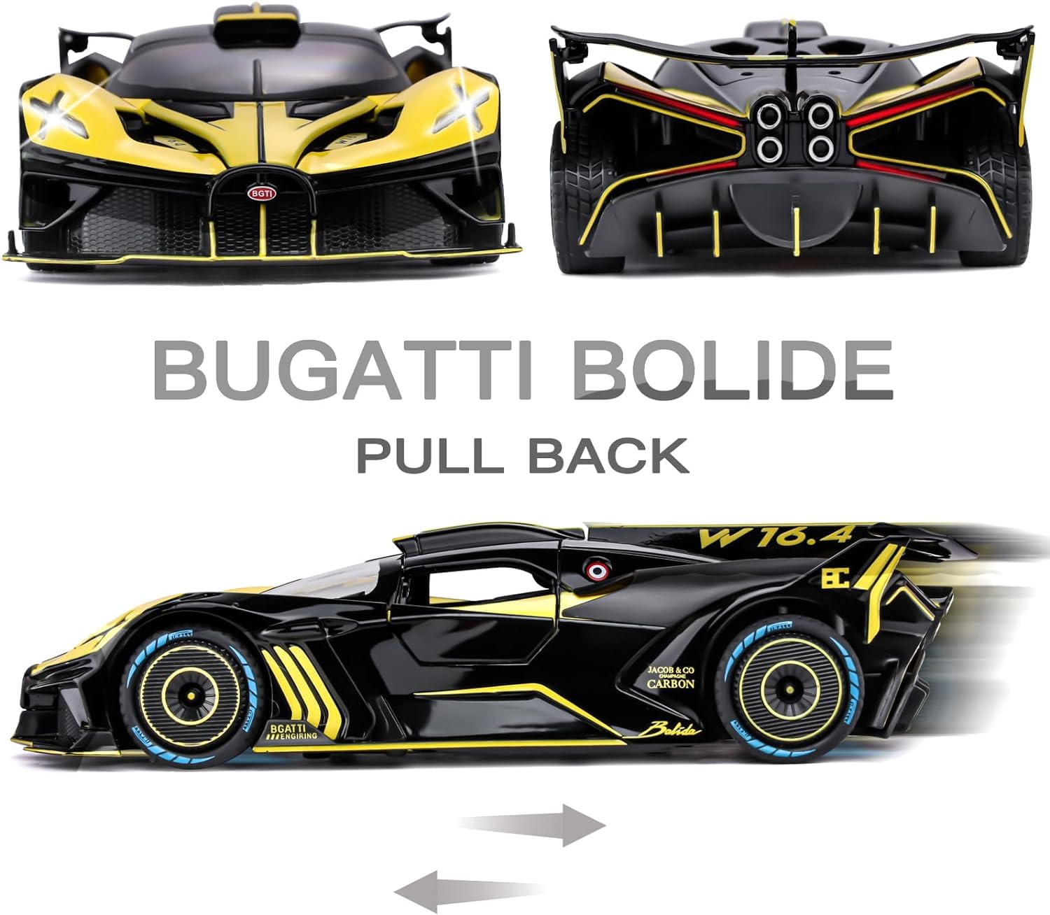 Bugatti Bolide 1:24 Diecast Metal Toy Car with Openable Door and Sound Light, Gifts Toys for Kids 【 MULTICOLOR 】