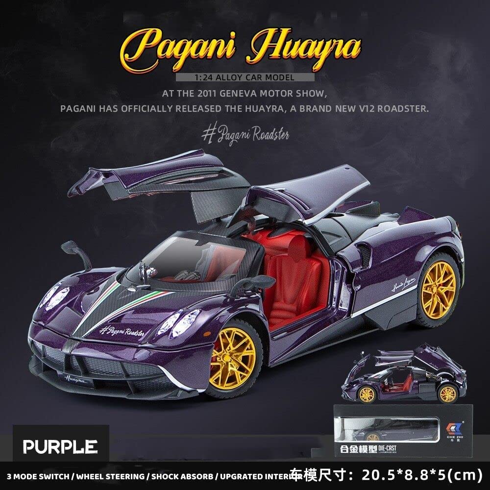 PAGANI HUAYRA 1:24 DIECAST METAL TOY CAR WITH OPENABLE DOOR AND SOUND LIGHT, GIFTS TOYS FOR KIDS【 MULTICOLOR 】[SIZE : 20.5CM* 8.8CM*5CM]