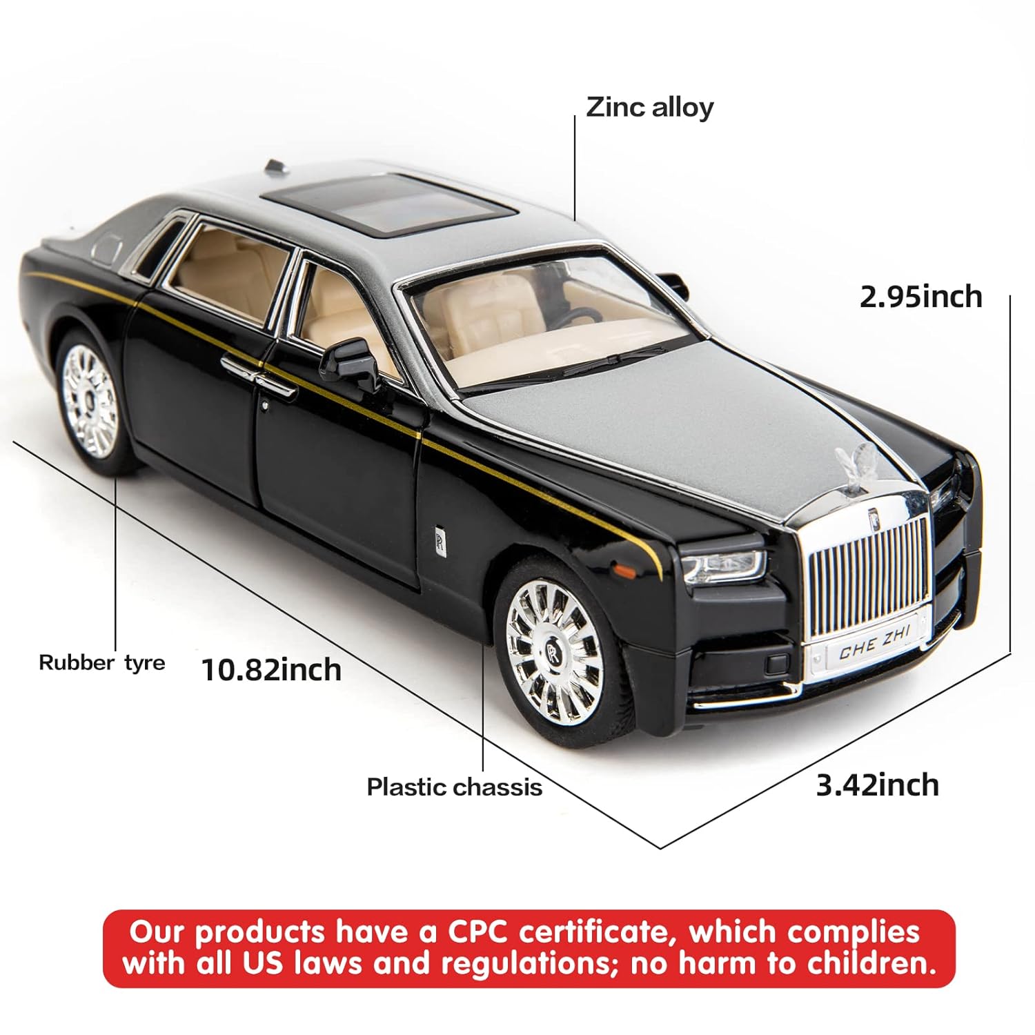 ROLLS ROYCE PHANTOM 1:24 DIECAST METAL TOY CAR PULL BACK WITH OPENABLE DOORS & LIGHT, MUSIC TOY VEHICLE FOR KIDS [SIZE:-21 CM*9CM*8.5CM]【 MULTICOLOR 】