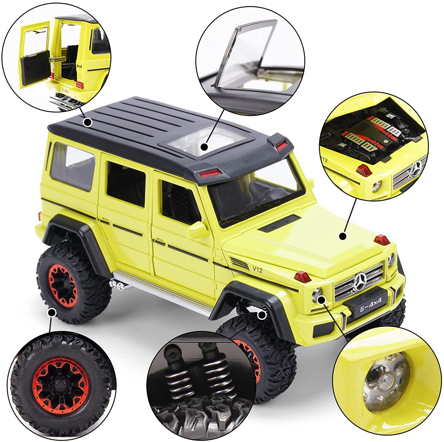 Mercedes AMG G500 4X4 1:24 Diecast Metal Car (Multicolour :- Black, White, Yellow) [Size : 21Cm*11Cm*10Cm]