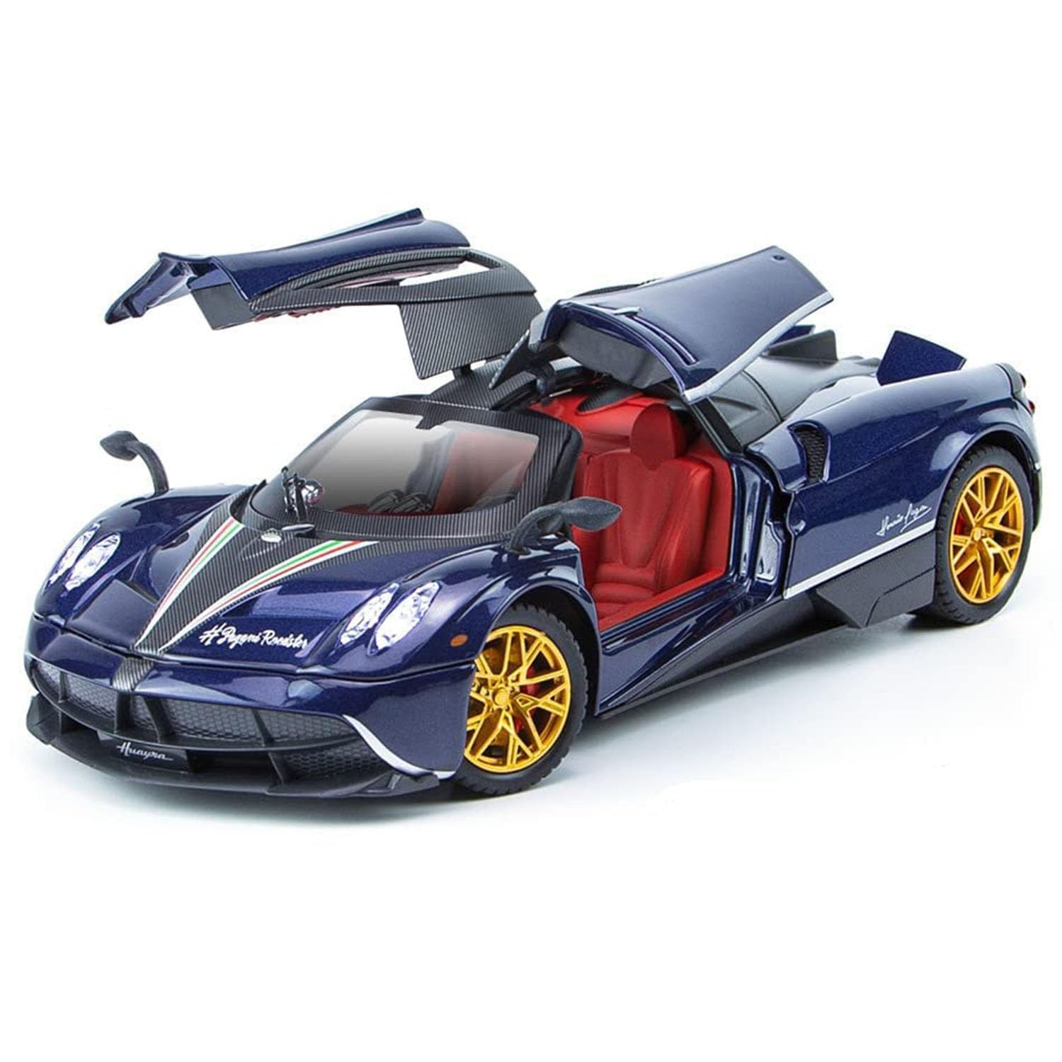 PAGANI HUAYRA 1:24 DIECAST METAL TOY CAR WITH OPENABLE DOOR AND SOUND LIGHT, GIFTS TOYS FOR KIDS【 MULTICOLOR 】[SIZE : 20.5CM* 8.8CM*5CM]