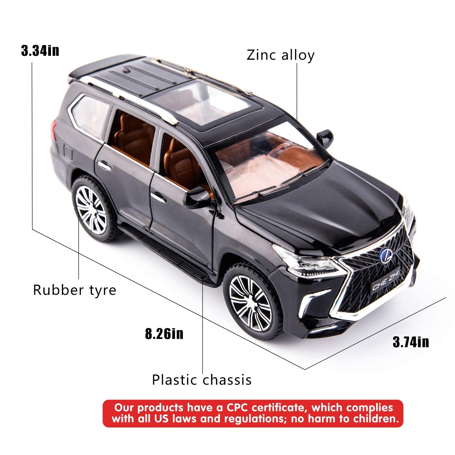 Lexus LX570 1:24 Diecast Metal Toy Car with Openable Door and Sound Light, Gifts Toys for Kids【 Multicolor 】