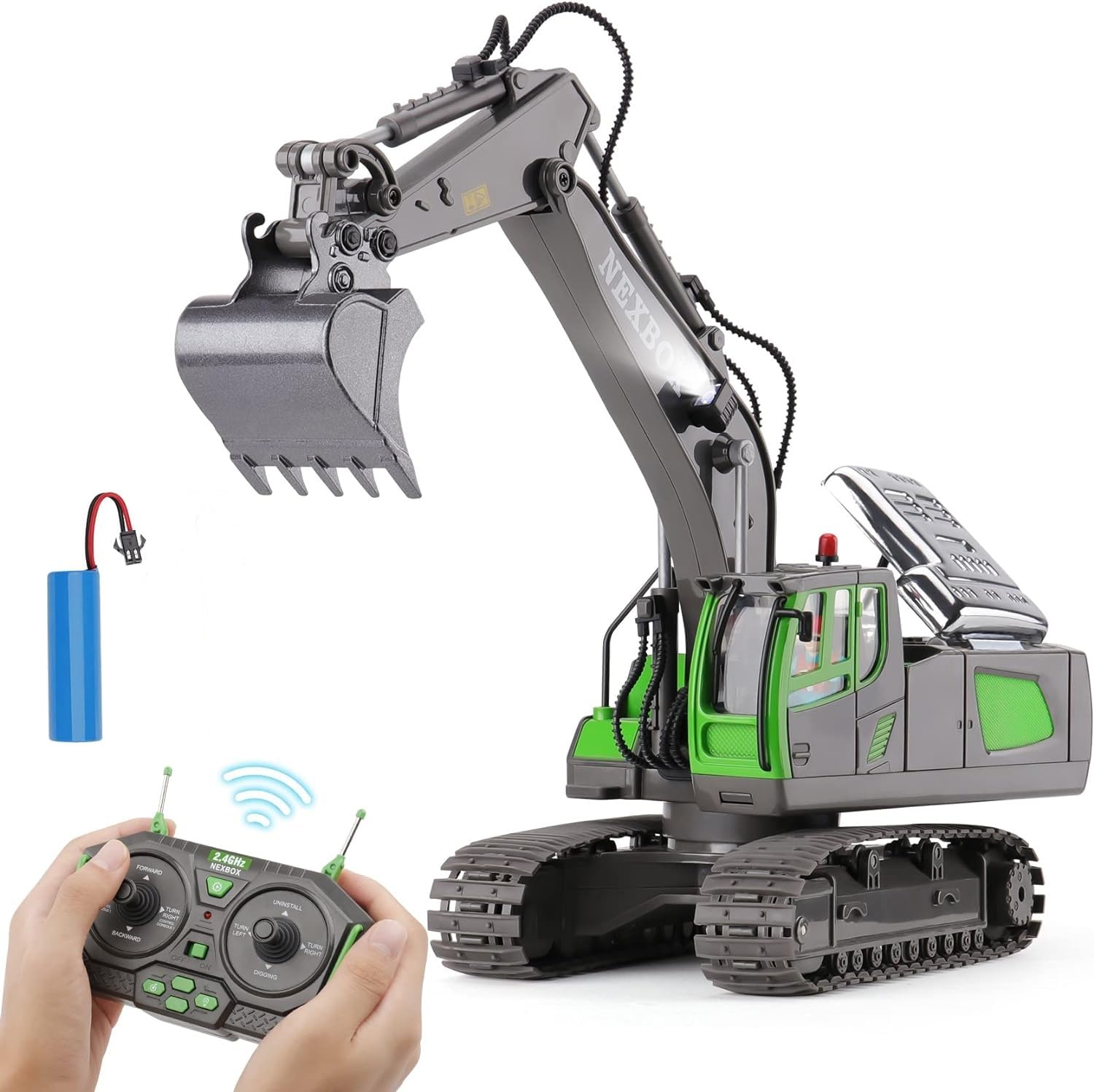 HUI NA Remote Control Excavator Toy 1:18 with 11 Channels/Lights/Sounds/Auto Demo/360° Rotation, 2.4Ghz Rc Construction Vehicles for Boys 8 Years Old Kids...