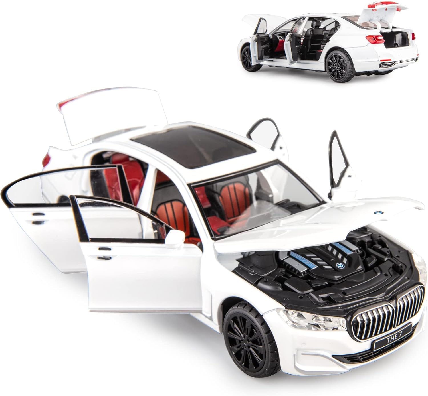 BMW 760Li 1:24 Diecast Metal Toy Car Pull Back with Openable Doors & Light, Music Toy Vehicle for Kids (Multicolour :- Black, White, Gray, Blue) [SIZE:-21 CM*9CM*8.5CM】