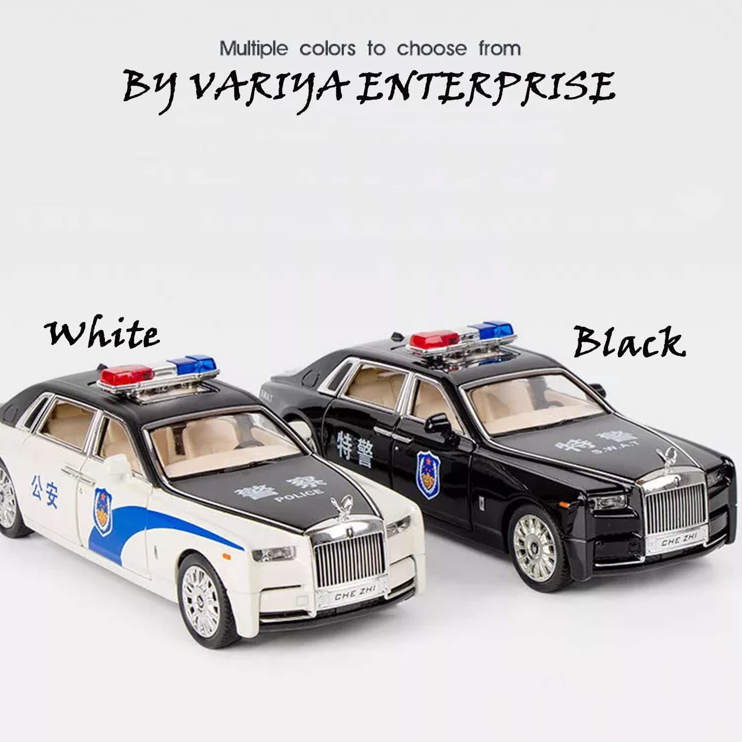 Rolls-Royce Phantom Police 1:24 Diecast Metal Toy Car Model Pull Back Alloy Toys With Light And Sound Collection (White, Black)[Size: 21Cm * 7.5Cm * 6.5Cm]