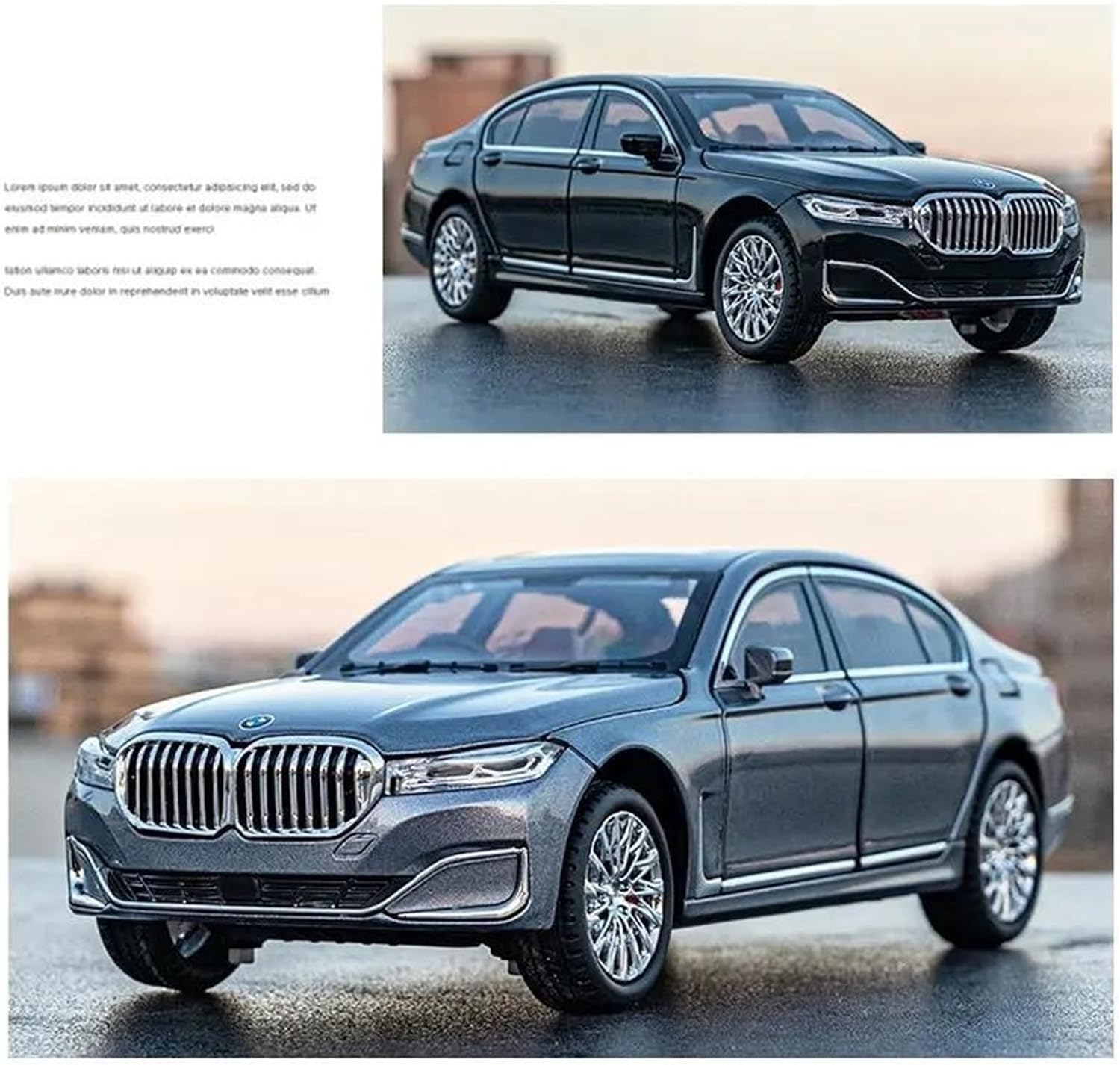 BMW 760Li 1:24 Diecast Metal Toy Car Pull Back with Openable Doors & Light, Music Toy Vehicle for Kids (Multicolour :- Black, White, Gray, Blue) [SIZE:-21 CM*9CM*8.5CM】