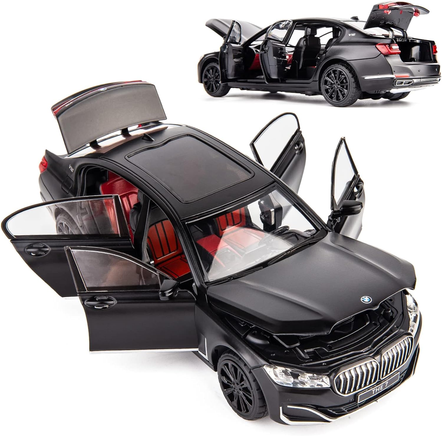 BMW 760Li 1:24 Diecast Metal Toy Car Pull Back with Openable Doors & Light, Music Toy Vehicle for Kids (Multicolour :- Black, White, Gray, Blue) [SIZE:-21 CM*9CM*8.5CM】