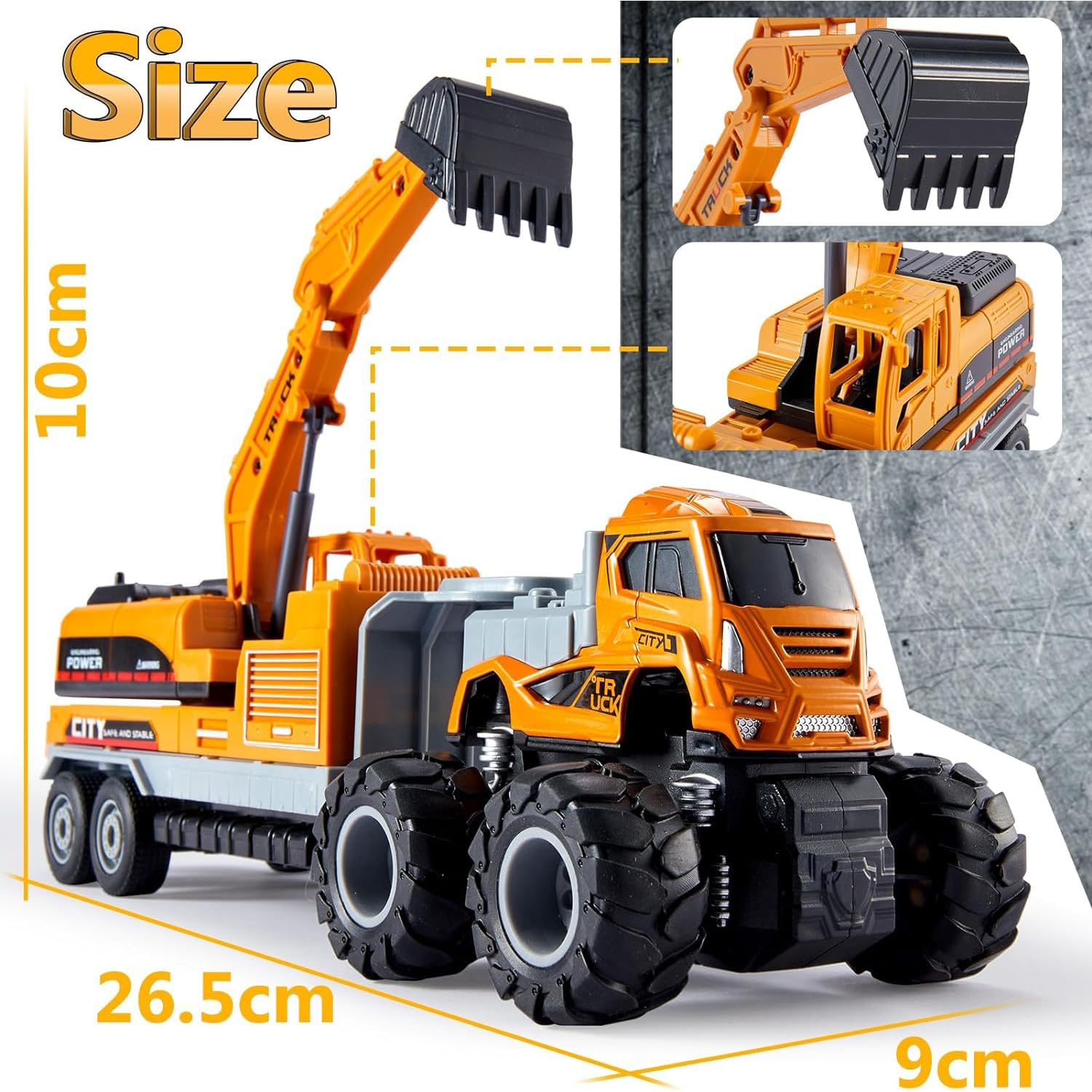 Excavator Toy Metal Head Bulldozer Long Crane Truck Friction Powered Engineering Vehicle Model Construction Toy for 2 3 4 5 Years Old Boy and Girl