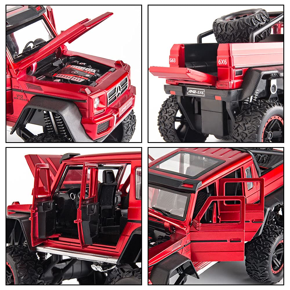 Mercedes Benz G63 6x6 1:22 Diecast Metal Toy Car (Muticolour :- Red, Black, White) [Size : 21Cm*9Cm*10Cm]