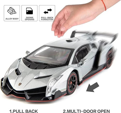 LAMBORGHINI VENENO 1:24 DIECAST METAL TOY CAR (MULTICOLOUR :- RED, WHITE GRAY)