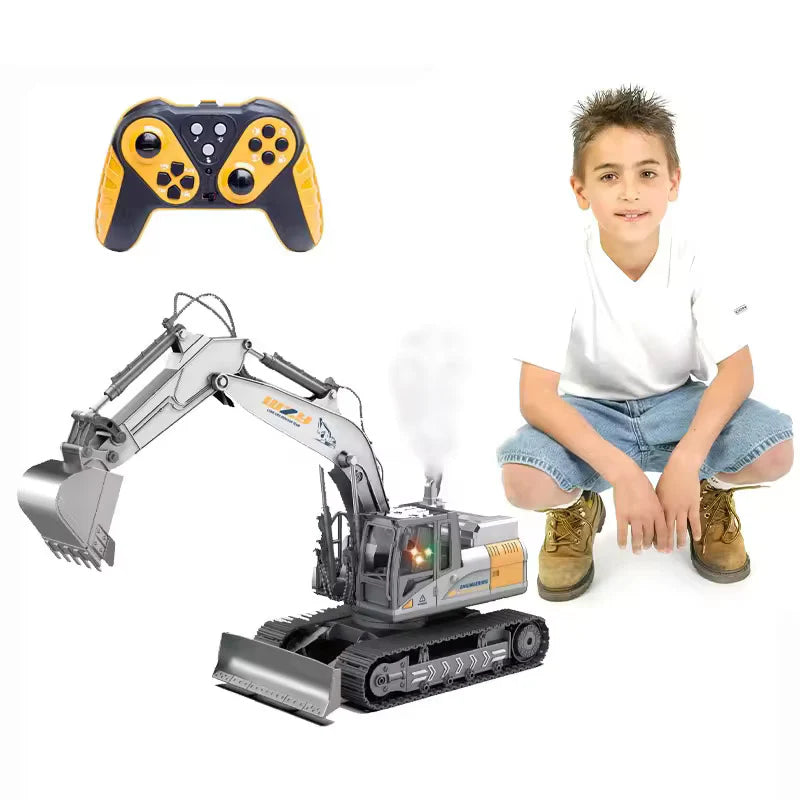 REMOTE CONTROL EXCAVATOR TOYS FOR BOYS RC DIGGER CONSTRUCTION TOYS TRACTOR, SIMULATED SMOKE, SOUND, LIGHTING, METAL DIGGING HEAD, RC TRUCK GIFTS FOR BOYS