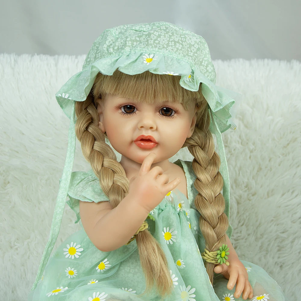 Baby Reborn Toddler Baby Dolls Silicone Full Body Girl 22 inch Long Hair Anatomically Correct Waterproof Dolls Reborn Multicolour Dress Birthday Gift Set for Girls