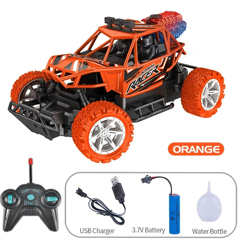 Remote Control High Speed Monster Truck Rc Rock Crawler Car with Water Spray Booster Led Light & Rechargeable Battery