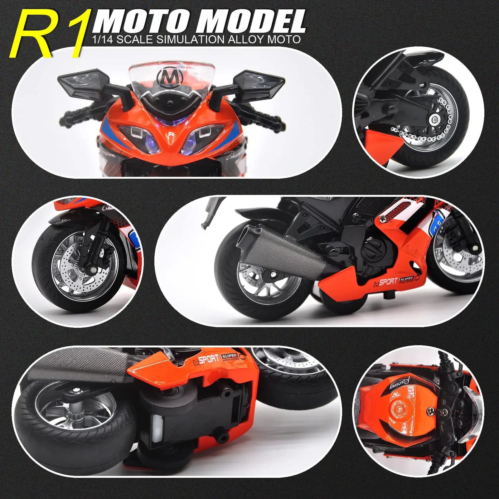 Motorcycle Model 1:14 Diecast Toy Scale light and sound Gift Collection Pull Back Metal Simulation Collection Motor