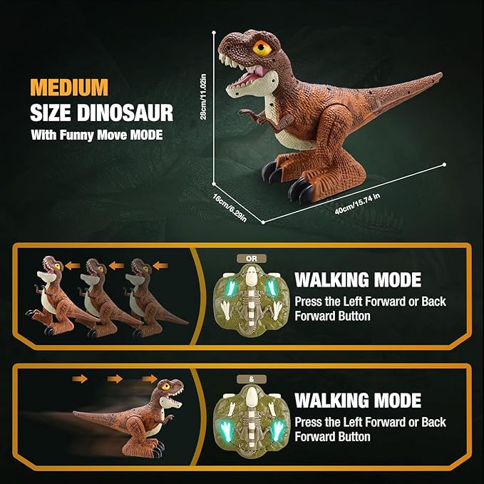 Remote Control Dinosaur Toys for Boys 3-5 4-7 8-12 Year Old - Realistic Big T-Rex Gift Ideas for Kids, RC Walking Dino with Roaring, Spray, Light, Touch Sensing (with Charger)