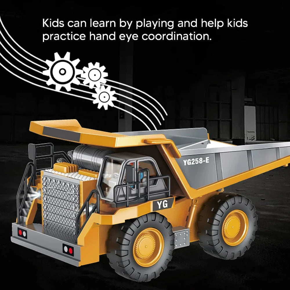 REMOTE CONTROL CONSTRUCTION DUMP TRUCK TOYS WITH 9 CHANNEL WITH RECHARGEABLE BATTERIES METAL AND LIGHT/SOUND RC DUMP TRUCK TOYS GIFTS IDEAS FOR 3 YEARS OLD KIDS - MULTICOLOR