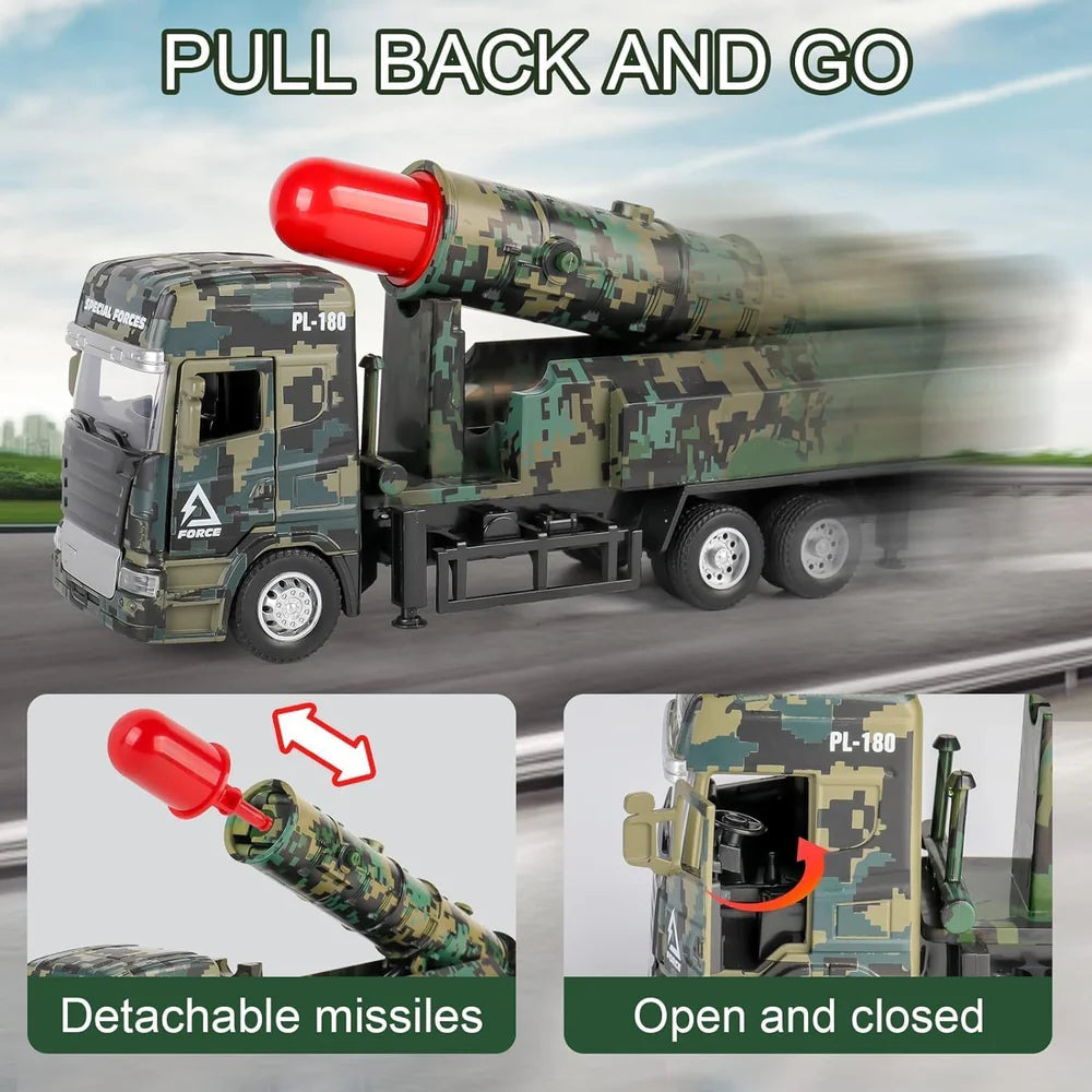 PULL BACK & GO MISSILE LAUNCHER TRUCK FOR KIDS - MISSILE VEHICLE MODEL FOR CHILDREN BOYS GIRLS - MILITARY DIE CAST FIGHTING TRUCK GIFT FOR BOYS - ARMY OPERATIONS METAL TRUCK TOY [SIZE:-21CM*11CM*7CM]