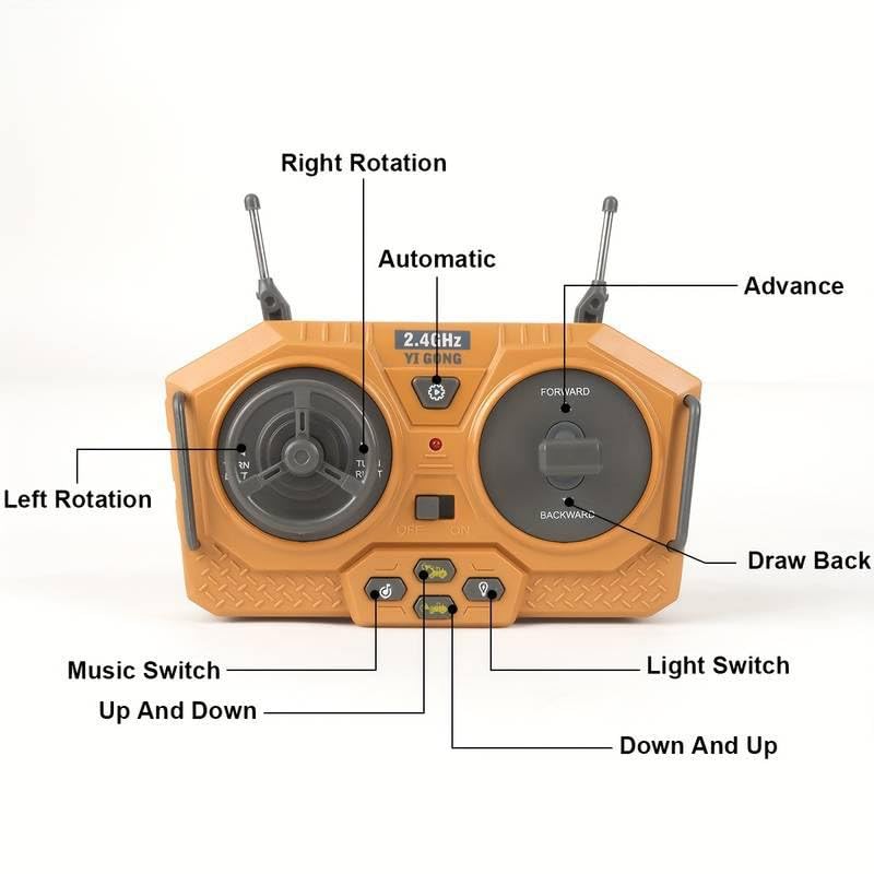 RC BULLDOZER TOY 1/24 SCALES 9 CHANNEL HIGH SIMULATION CONSTRUCTION VEHICLE TOY WITH LED LIGHT & SOUND 2.4G RC CONSTRUCTION TRUCK TOY USB RECHARGEABLE RC TRUCK TOY FOR KIDS 3+-MULTICOLOR