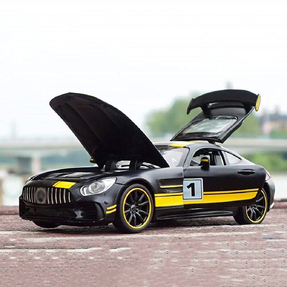 Mercedes Benz AMG GTR 1:32 Diecast Metal Toy Car (Multicolour :- black-yellow, black-red, green) [Size : 15Cm*6.4Cm*5Cm]