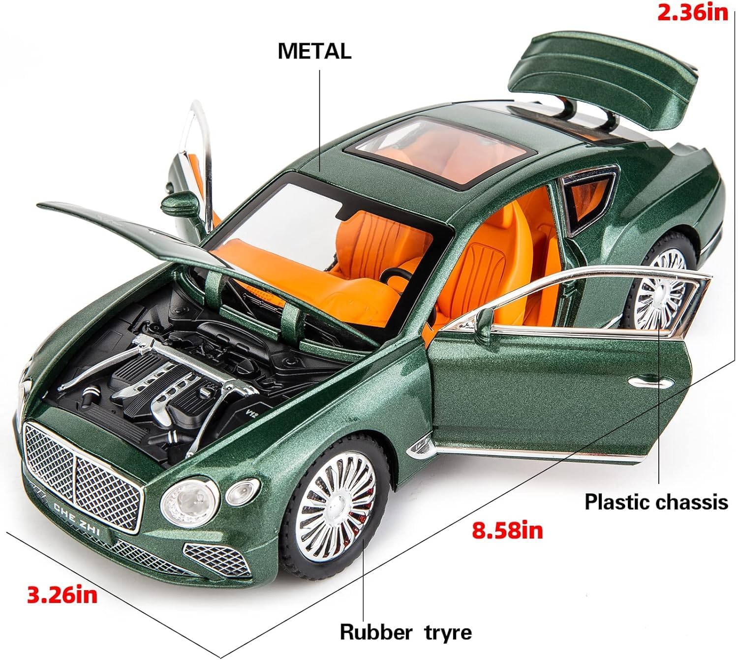 Bentley Continental GT 1:24 Diecast Toy Car Collectible Pull Back Toy Vehicles with Sound and Light Door Can Be Opened for Girls Boys Gift [SIZE:-22CM*9CM*7CM]【 MULTICOLOR 】