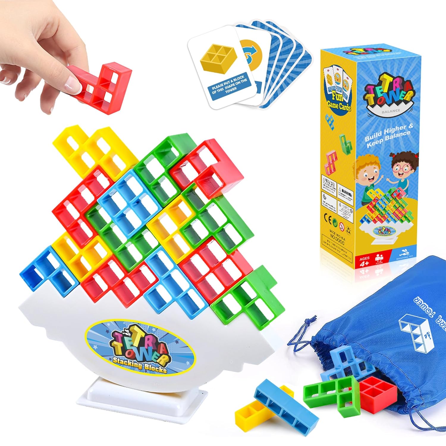 Tetra Tower Balancing Stacking Toys, 16 PCS Board Games for Kids