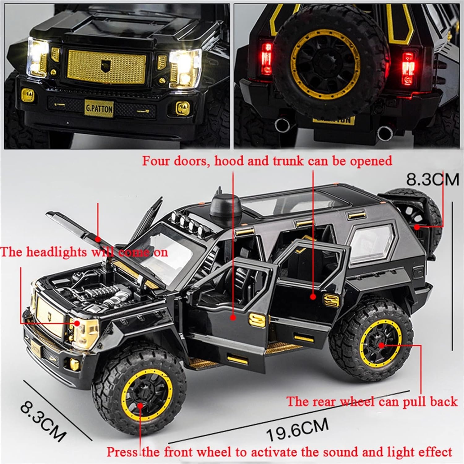 G Patton 1:24 Diecast Metal Toy Car Openable Door and Sound Light, Gifts Toys for Kids (Multicolor, Pack Of1)