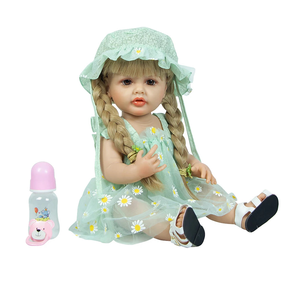 Baby Reborn Toddler Baby Dolls Silicone Full Body Girl 22 inch Long Hair Anatomically Correct Waterproof Dolls Reborn Multicolour Dress Birthday Gift Set for Girls