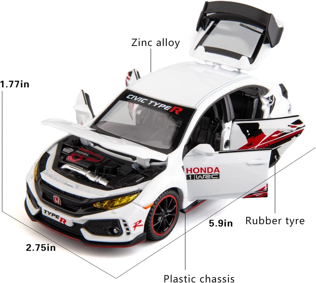 HONDA CIVIC TYPE-R 1:32 DIECAST METAL TOY CAR (MULTICOLOUR :- BLACK, WHITE, RED)