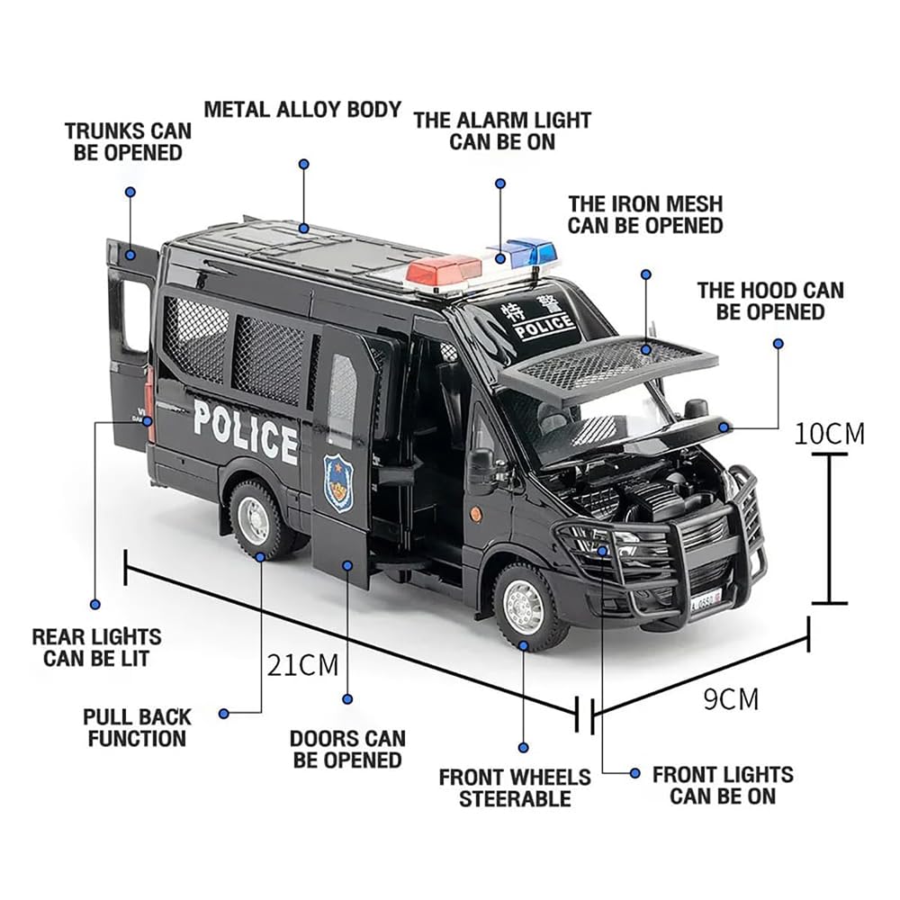 BIG SIZE POLICE VAN 1:24 DIECAST METAL TOY CAR (MULTICOLOUR :- BLACK, WHITE)