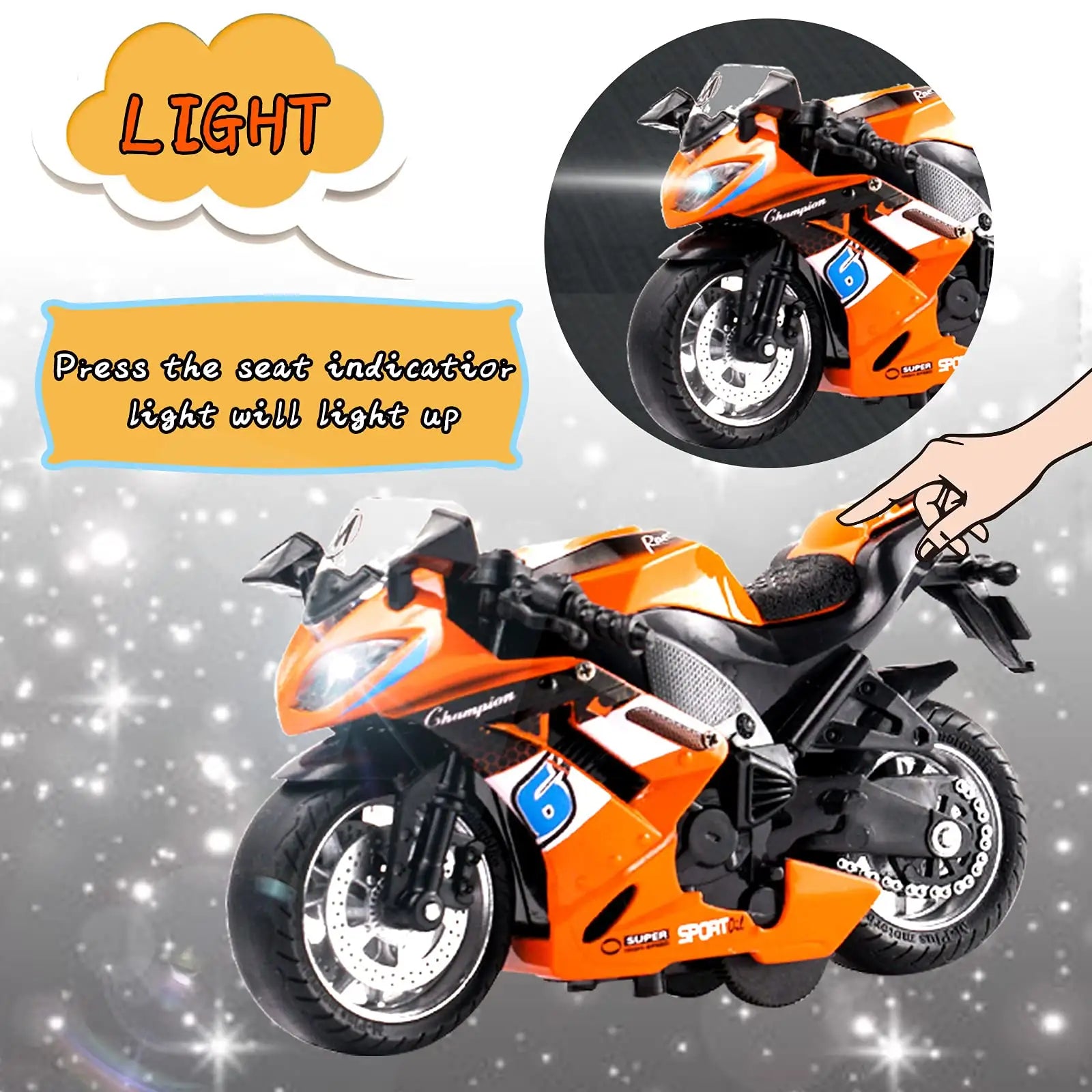 Motorcycle Model 1:14 Diecast Toy Scale light and sound Gift Collection Pull Back Metal Simulation Collection Motor