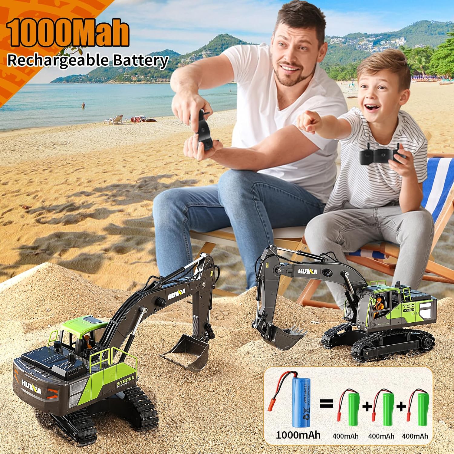 HUI NA Remote Control Excavator Toy 1:18 with 11 Channels/Lights/Sounds/Auto Demo/360° Rotation, 2.4Ghz Rc Construction Vehicles for Boys 8 Years Old Kids...