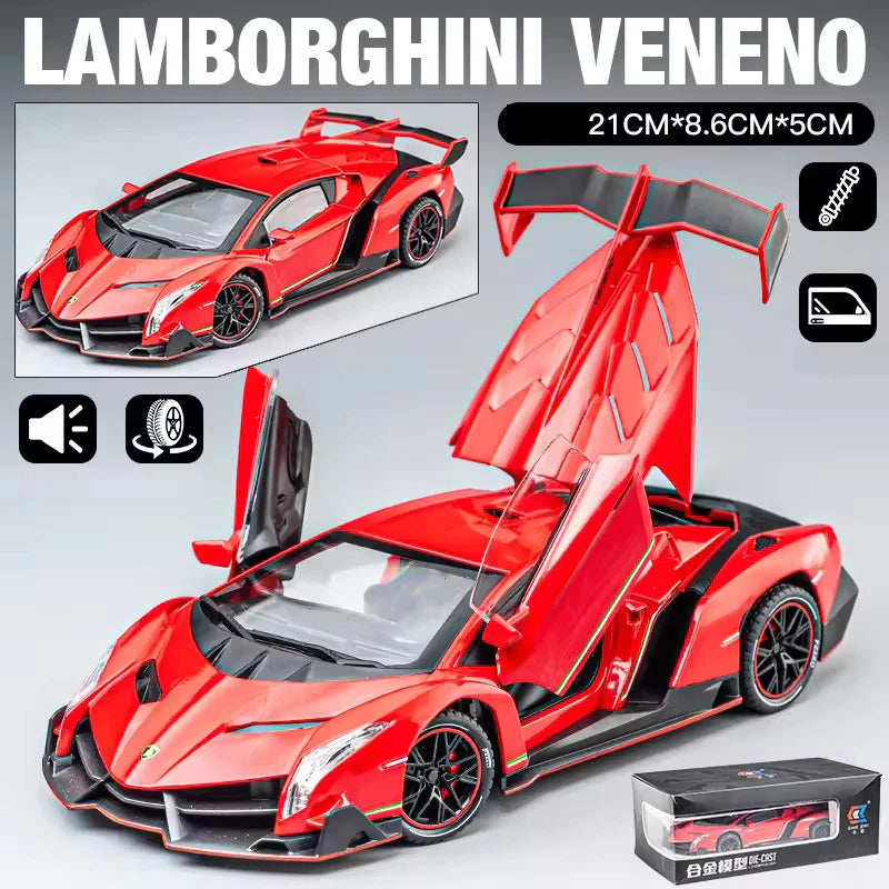 LAMBORGHINI VENENO 1:24 DIECAST METAL TOY CAR (MULTICOLOUR :- RED, WHITE GRAY)